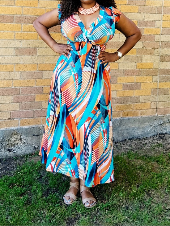 Snap Dresses & Skirts - Women’s Abstract Geometric Print Maxi Dress Colorful Boho Plus Size Large